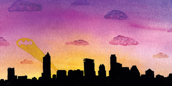 The Batsignal over Austin.